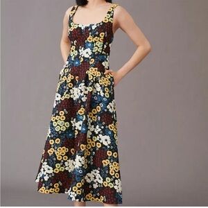 NWT Anthropologie Maeve Marigold Ponte Floral  Corset Back Midi Dress,14